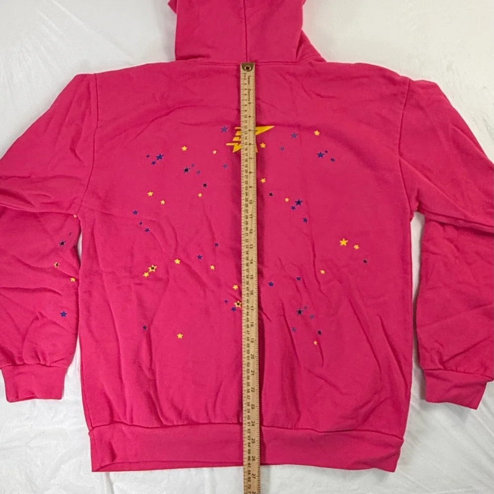 Sp5der Worldwide Pink Punk Hoodie Spider Web Star Graphic Large